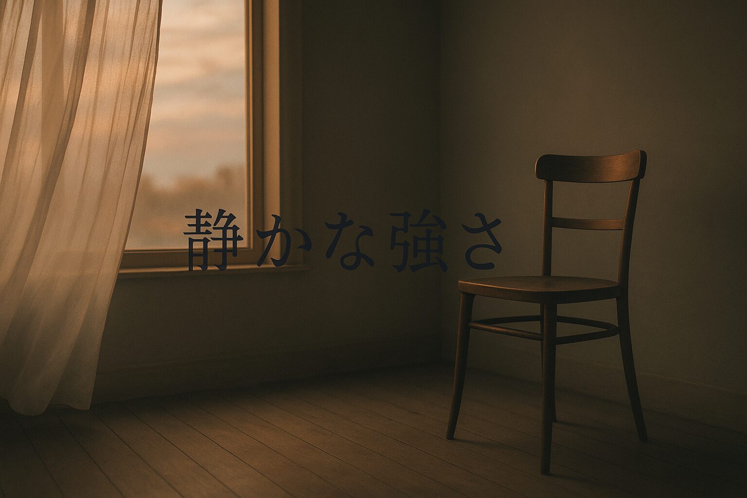 揺れるカーテン 夕暮れの窓際 ぽつんと椅子がある室内（孤独感と落ち着きの両方を）